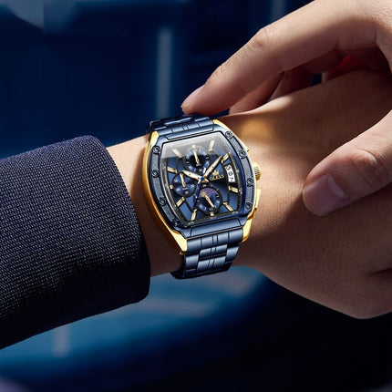 Steel Belt Tonneau Quartz Luminous Men's Watch