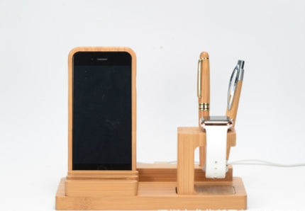 Wooden bracket multi-function flat cell phone base