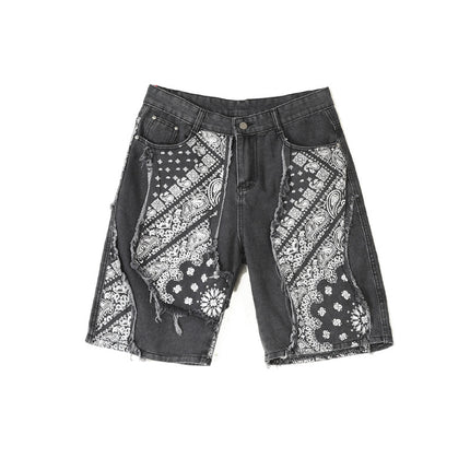 Retro Patchwork Paisley Denim Shorts