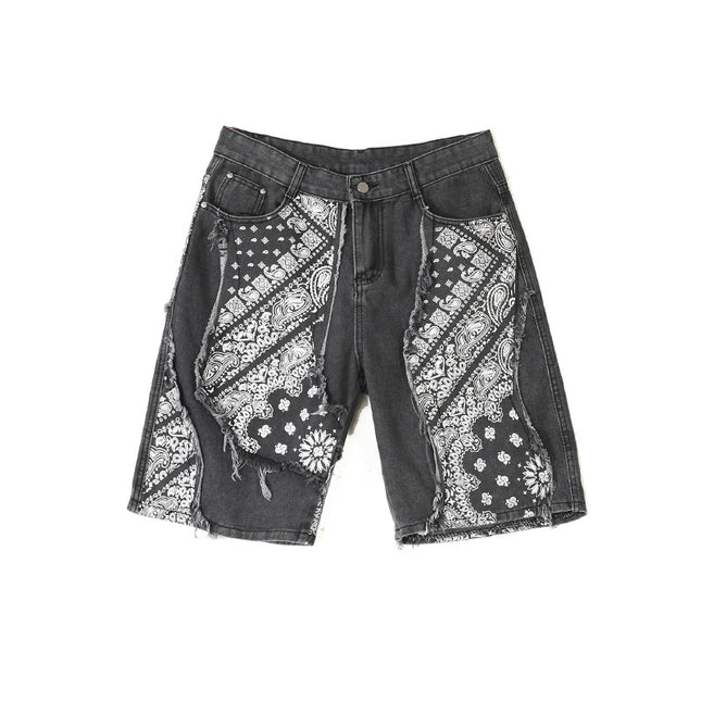 Retro Patchwork Paisley Denim Shorts