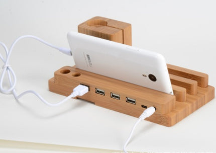 Wooden bracket multi-function flat cell phone base