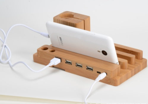 Wooden bracket multi-function flat cell phone base