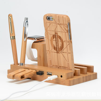 Wooden bracket multi-function flat cell phone base
