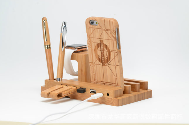 Wooden bracket multi-function flat cell phone base