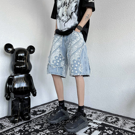 Retro Patchwork Paisley Denim Shorts