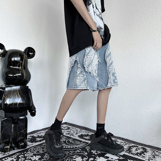 Retro Patchwork Paisley Denim Shorts