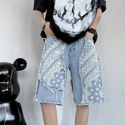Retro Patchwork Paisley Denim Shorts
