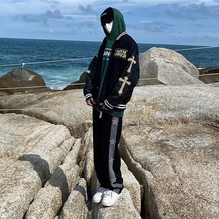 Retro Cross Embroidered Baseball Uniform Men And Women