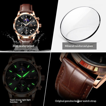 Men's Watch With Moon Phase & Multi-function Chronograph