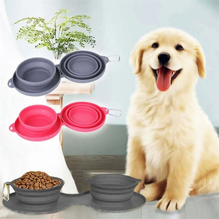 Rubber Foldable Double Bowl for Pet