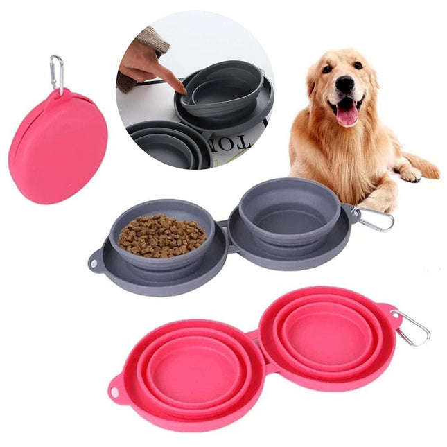 Rubber Foldable Double Bowl for Pet