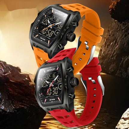 Barrel-shaped waterproof sports watch with alarm clock