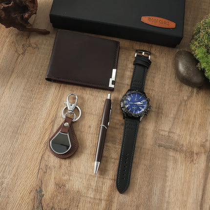 Luxury black business wristwatch in gift packaging