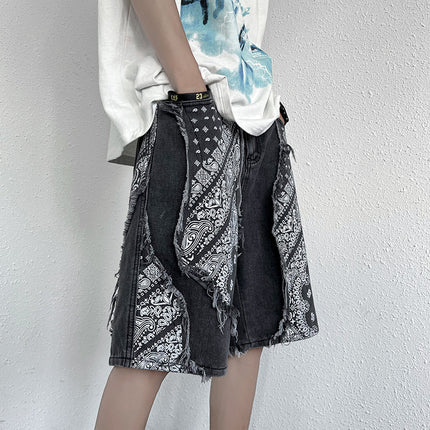 Retro Patchwork Paisley Denim Shorts