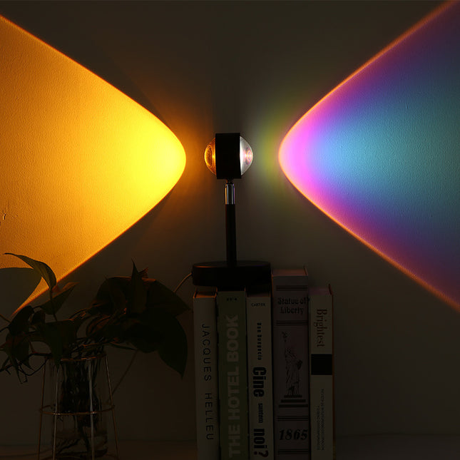 Sunset projection lamp creating rainbow lighting effects